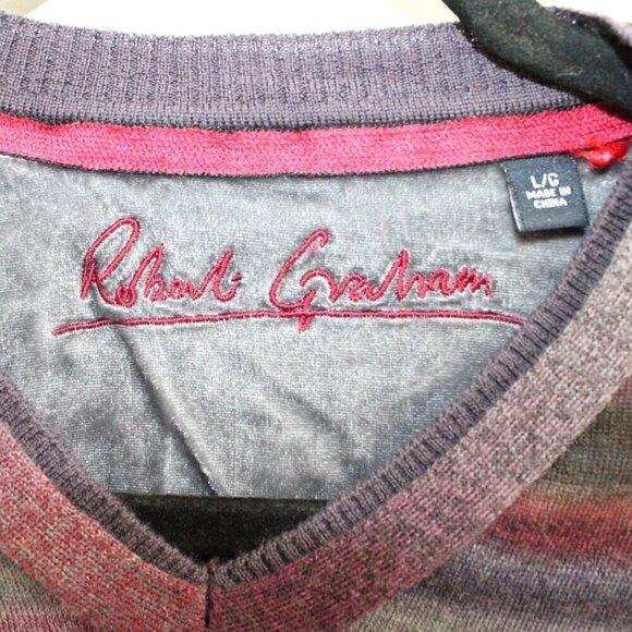 Robert Graham 100% Wool Long Sleeve Sweater Striped Large v-neck - Picture 2 of 3